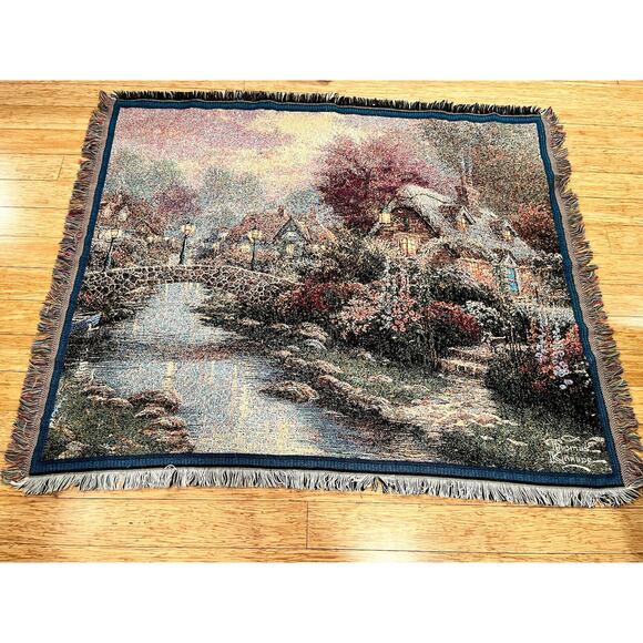 Thomas Kinkade Lap Throw Afghan Blanket Wall Hanging 48 X 59” Cotton USA House - Picture 1 of 5